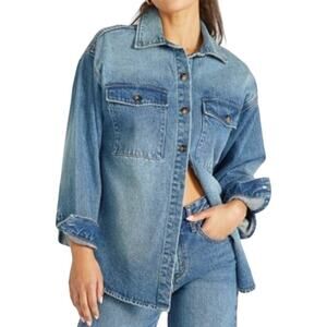 Justfab Resse Oversized Denim Shacket in Blue, Size XL​​​​